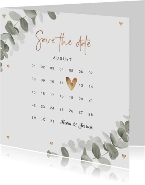 Save The Date Karte Eukalyptusblatt Kalender Kaartje Go Karte