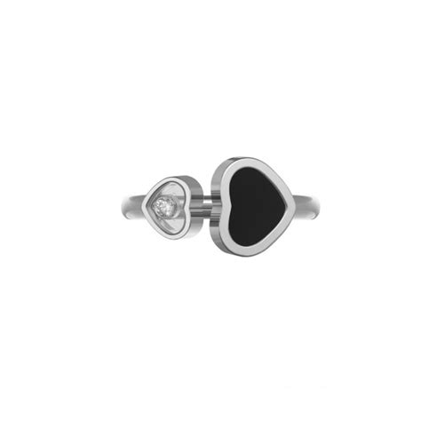 Bague Happy Hearts En Or Blanc Avec 1 Diamant Et Onyx De Chopard