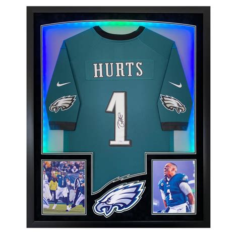 Jalen Hurts Signed Eagles Custom Framed Jersey Display With Led Lights