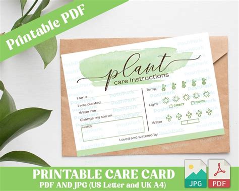 Printable Pdf Plant Care Card Plant Care Template Multi Use Plant