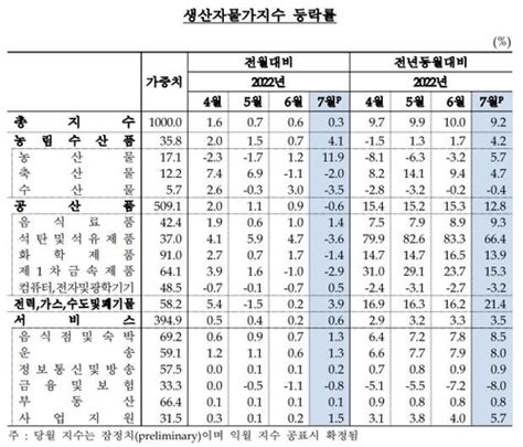 7월 생산자물가 전월비 03↑작년 12월 이후 상승폭 최저