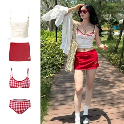 Bộ Đồ Bơi Gợi Cảm Vai Bikini Bốn Mảnh Đồ Bơi Kỳ Nghỉ Du Lịch Phong Cách Hàn Quốc Sinh Viên Đi
