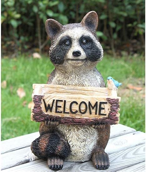 Hizljj Welcome Raccoon Garden Statue Hand Painted Statue