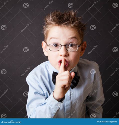 Little Boy Making Sign To Keep Silence Stock Image Image Of Glasses