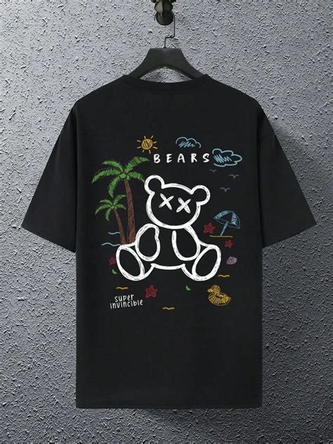 Manfinity Emrg Men Cartoon Bear Letter Graphic Tee