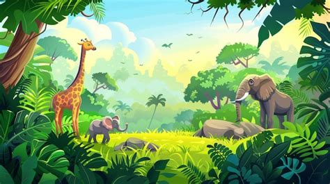 Premium Photo | Colorful Jungle Landscape with Wild Animals Cartoon ...