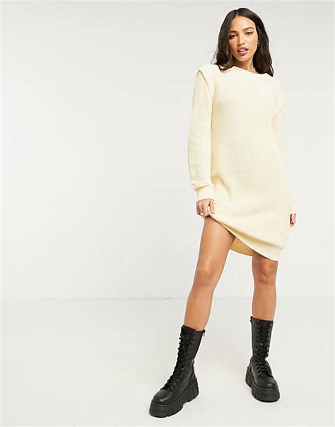 Only Tall Roll Neck Knitted Mini Sweater Dress In Cream