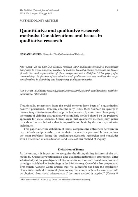 Pdf Quantitative And Qualitative Research Methods Considerations And