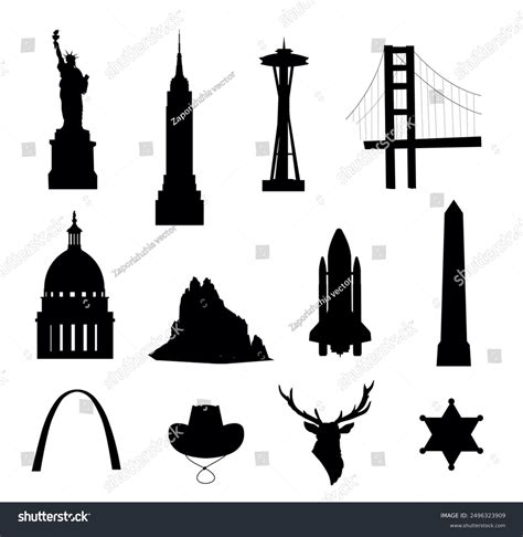 United States Symbols Landmarks Icon Set Stock Vector (Royalty Free