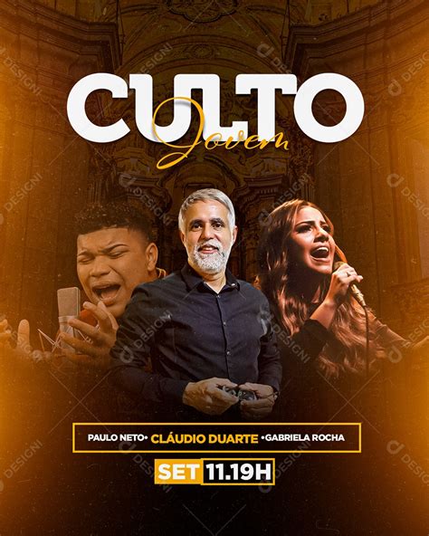 Flyer Gospel Culto De Jovem Pastor Cl Udio Duarte Social Media Psd