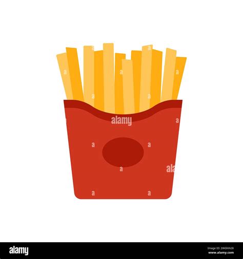 French Fries In Red Box Paper Container With Salty Potato Chips Vector