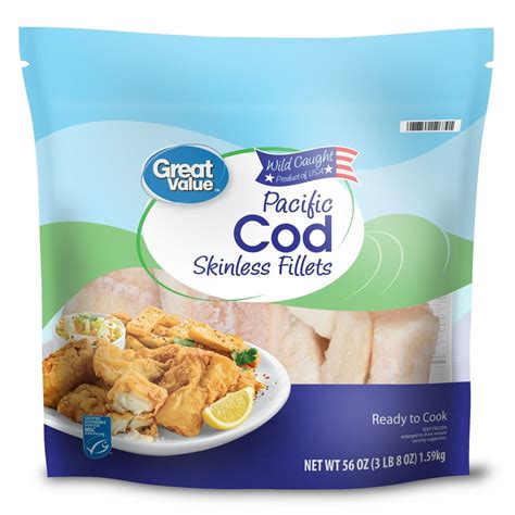 Great Value Wild Caught Pacific Cod Boneless And Skinless Fillets 3 Lb