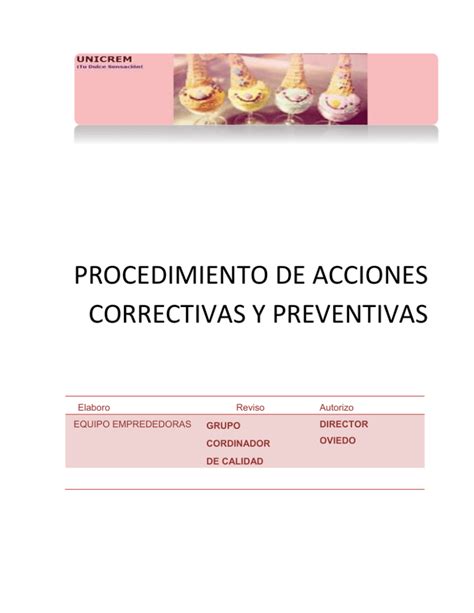 Porcedimiento De Acciones Correctivas Y Preventivas