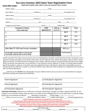 Fillable Online Competitive Swim Team Registration Form Pacific Swim