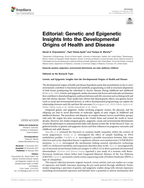 Pdf Editorial Genetic And Epigenetic Insights Into The Developmental