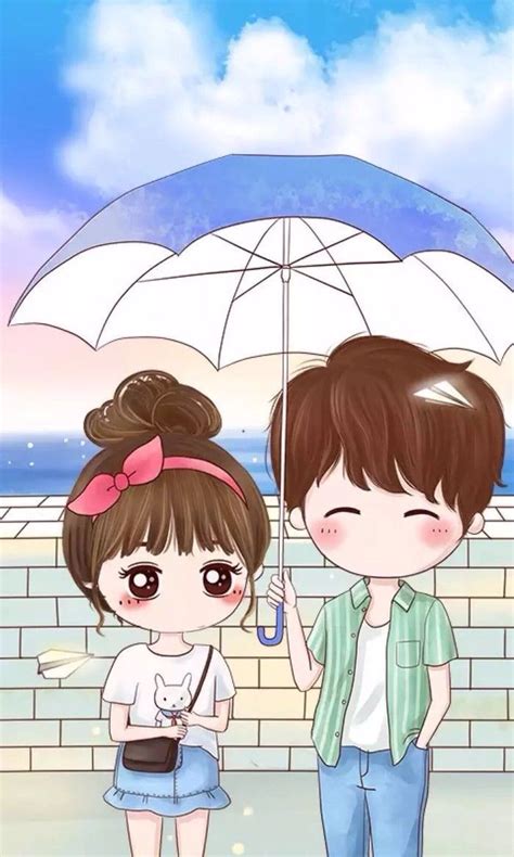 Cute Korean Couple Cartoon Wallpaper