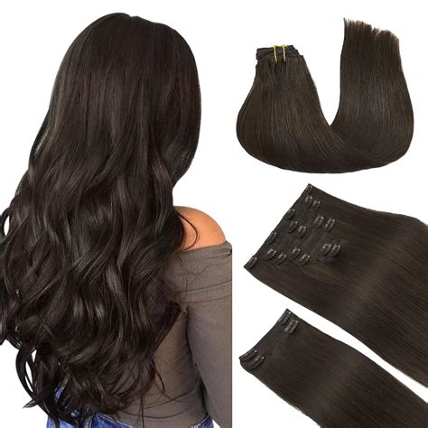 Amazon Doores Hair Extensions Clip In Human Hair Dark Brown Pcs