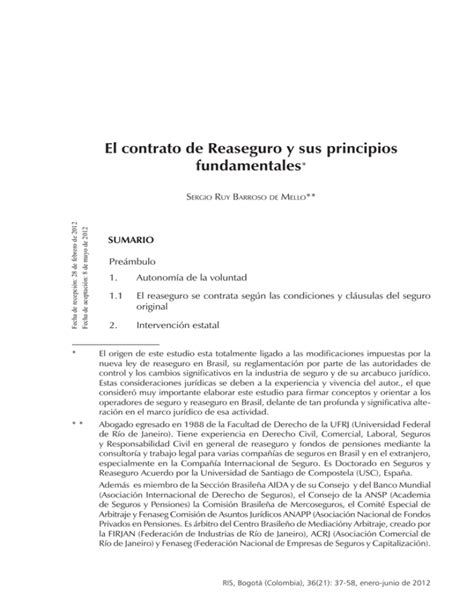 El Contrato De Reaseguro Y Sus Principios Fundamentales