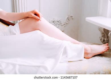 Sensual Brunette Silk White Robe Waiting Stock Photo Shutterstock