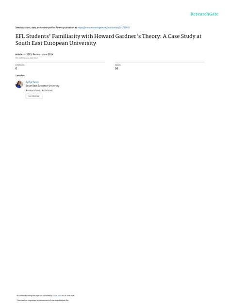Efl Students Familiarity With Howard Gardners Theory A Case Study At
