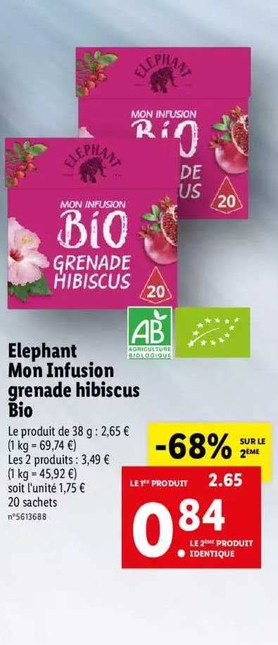 Promo Elephant Mon Infusion Grenade Hibiscus Bio 68 Sur Le 2ème chez