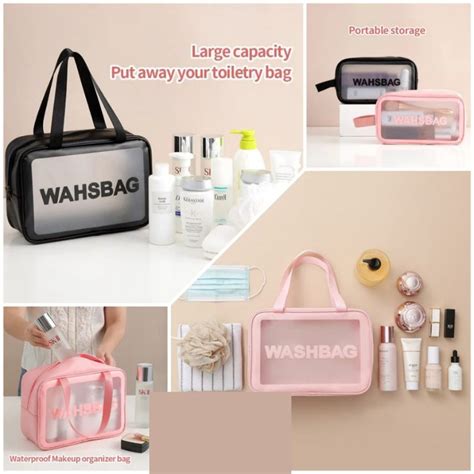 Jual Tas Kosmetik Transparant Anti Air Serbaguna WashBag Pouch Make Up