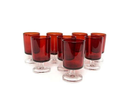 Vintage Ruby Red Footed Juice Glasses France Cavalier Luminarc Etsy