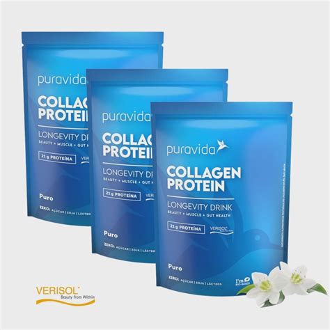 Collagen Protein 450g Colágeno Verisol Puravida Puro Kit 3 Unidades