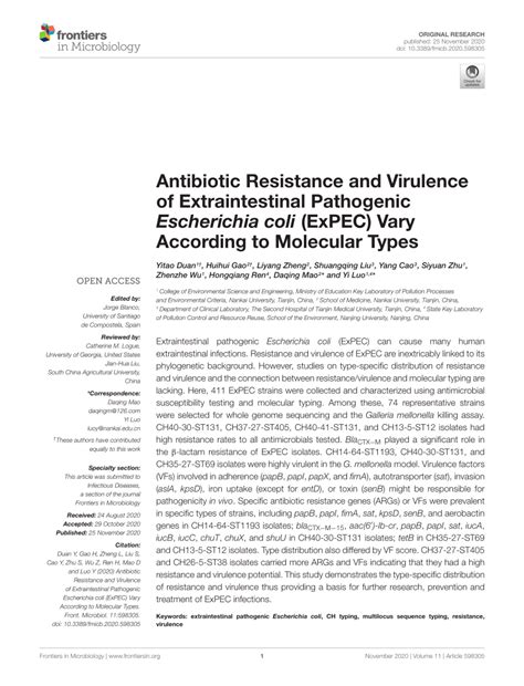 Pdf Antibiotic Resistance And Virulence Of Extraintestinal Pathogenic Escherichia Coli Expec