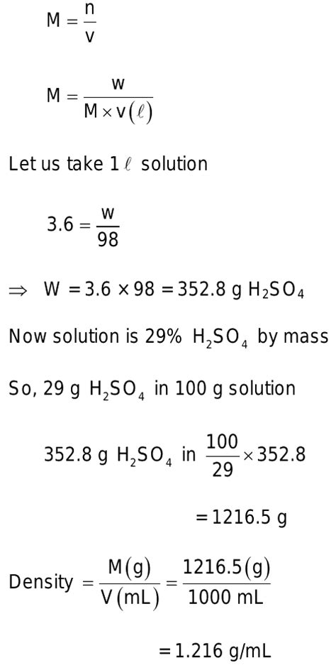 Find The Density In G Ml Of A 3 6 M Sulphuric Acid Solution That Is 29