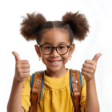 Premium Photo One Black Elementary School Girl In Glasses Giving A