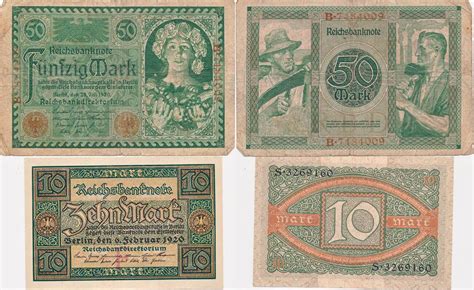 Deutsches Reich Deutschland 10 20 mark 1920 Banknoten Lot 2 Stück VF