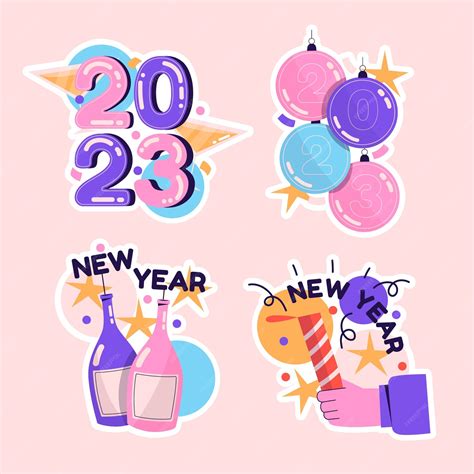 Free Vector | Naive new year 2023 stickers collection