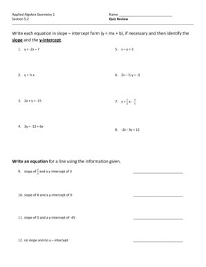 Fillable Online Hvrsd Write Each Equation In Slope Intercept Form Y Mx