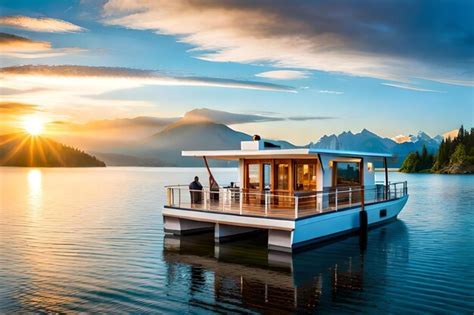 Un Restaurante Flotante En Un Lago Tranquilo Foto Premium