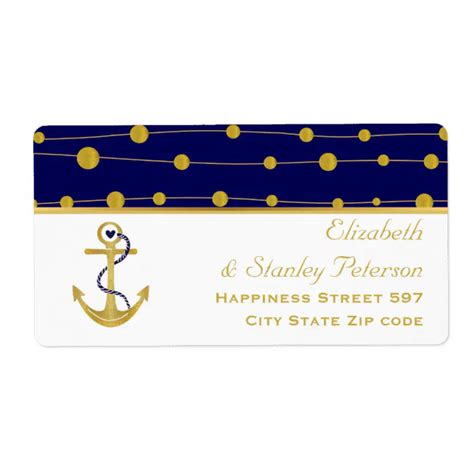 Gold Foil Anchor Navy Blue Nautical Modern Wedding Label Zazzle