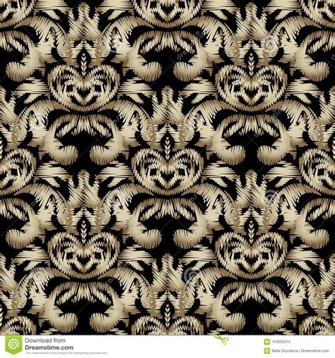 Vintage Embroidered Gold Baroque Vector Seamless Pattern Tapestry