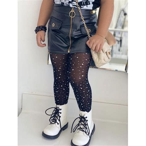 Meia Calça Arrastão Infantil Nude Preto Brilho Stras Criança Shopee Brasil