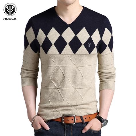 Ruelk Long Sleeve Mens Casual Autumn Sweaters Patchwork Color Pullover V Neck Long Sleeve