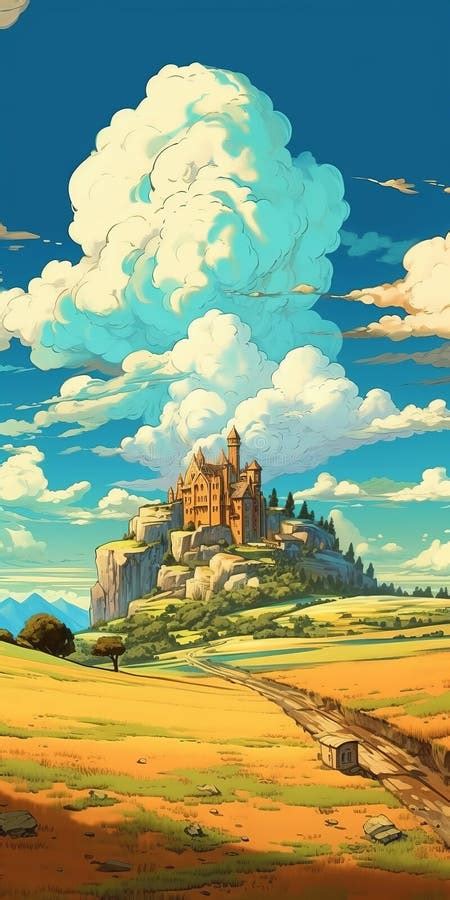 Castelo De Anime Num Campo De Nuvens Obra Prima Mythicart Nouveau