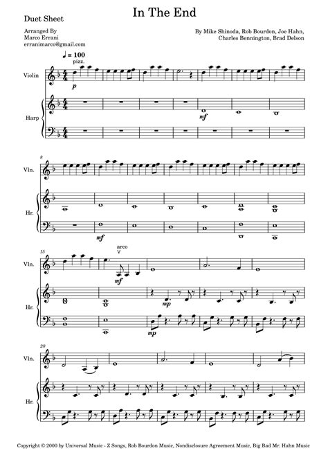 In The End Arr Marco Errani By Linkin Park Sheet Music For Instrumental Duet At Sheet Music