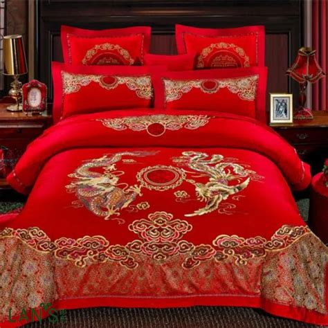 Chinese Red Embroidery 4pcs Bedding Sets 100 Cotton 2016 Luxury Wedding