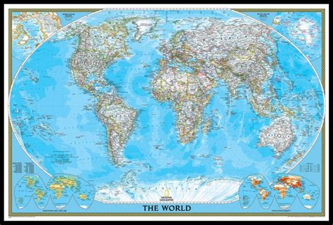 National Geographic World Classic Map (Canvas Floater Frame - Black)