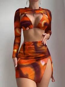 SHEIN Swim Event Tie Dye Halter Triangle Bikini Swimsuit With Cover Up Set SHEIN UK