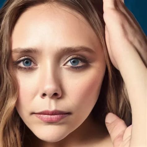 Elizabeth Olsen Hands On Her Face Posing For The Stable Diffusion