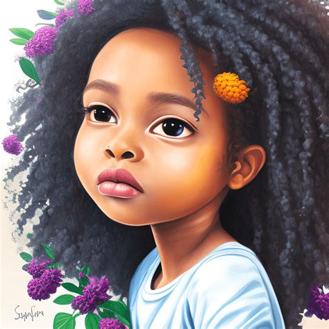 Cute And Adorable Black Girl With Afro Hair Portrait · Creative Fabrica