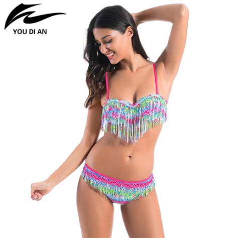 Aliexpress Buy Sexy String Bikini Tassel Swimsuit Women Push