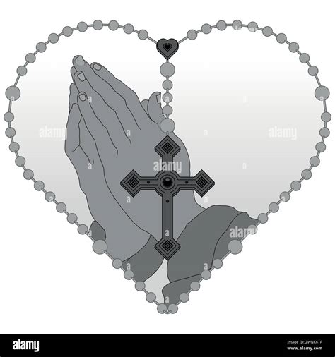 Vector Design Of Praying Hands With Heart Shaped Rosary Rosary With