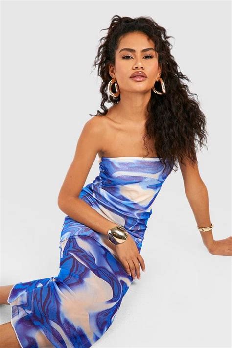 Dresses Marble Mesh Bandeau Maxi Dress Boohoo