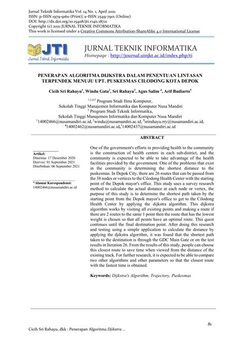Pdf Implementasi Algoritma Dijkstra Dalam Menentukan Rute Terpendek